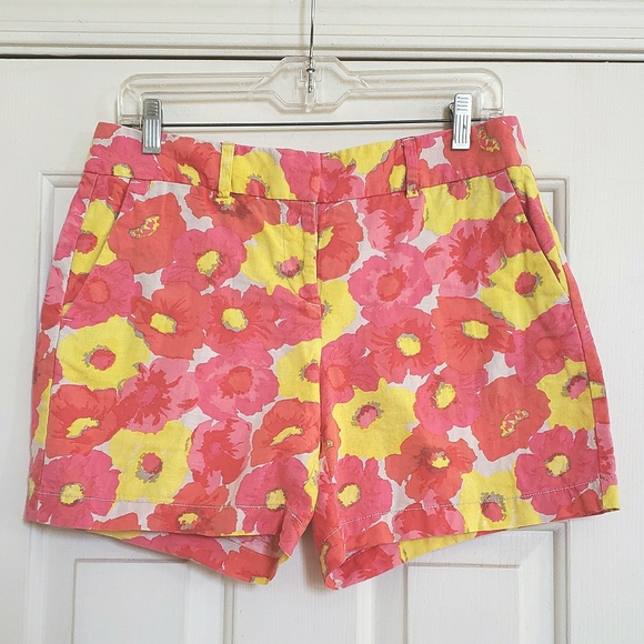 LOFT Pants - LOFT Floral Linen Shorts Pink Orange Coral Yellow